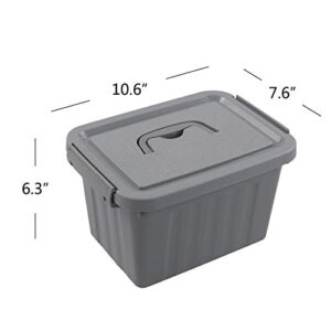 Uumitty 4 Packs Plastic Lidded Storage Box, 6.5 Quart Organizing Latch Bin with Lid/Handles, Grey