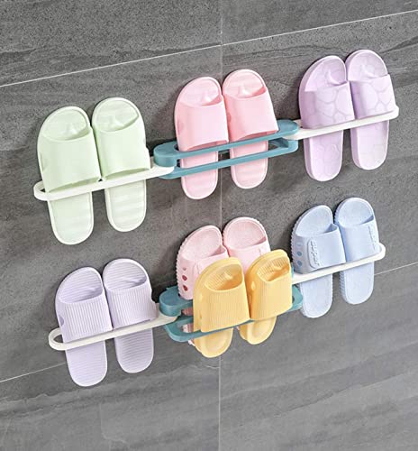 2PCS Bathroom Slippers Rack Wall Mounted Shoe 4in1Organizer Rack Folding Slippers Holder Shoes Hanger Punch-Free Storage Towel Racks (Blue)