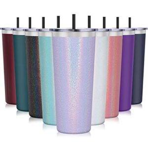 aikico stainless steel tumbler 28oz insulated travel tumbler, double wall travel mug with splash proof lid, powder coated coffee tumbler for home, office, travel, party(rainbow lavender purple)