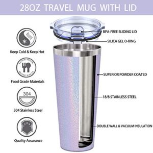 Aikico Stainless Steel Tumbler 28oz Insulated Travel Tumbler, Double Wall Travel Mug with Splash Proof Lid, Powder Coated Coffee Tumbler for Home, Office, Travel, Party(Rainbow Lavender Purple)