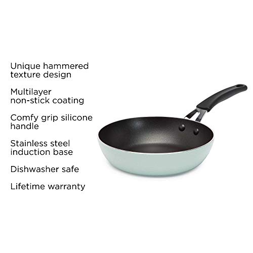 Ecolution Impressions Hammered Non-Stick Frying Pan, Dishwasher Safe, Riveted Stainless Steel Handle, 8 Inch, Sage