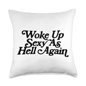 the robot ranger - fun apparel & gifts woke up sexy as hell again funny vintage graphic throw pillow, 18x18, multicolor
