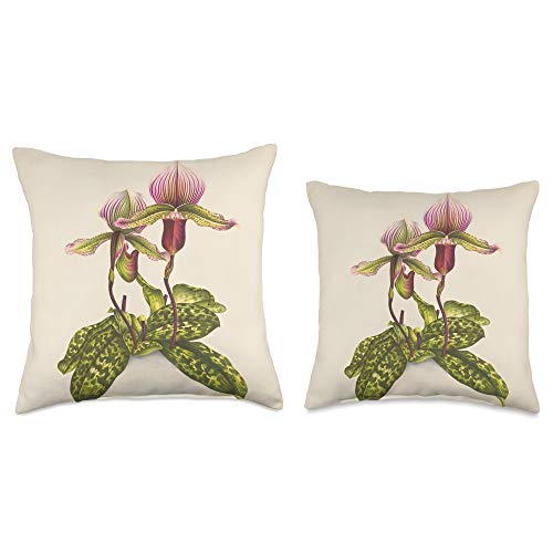 Orchid Botany Beauties Lady Slipper Gift Flower Lover Orchid Whisperer Throw Pillow, 18x18, Multicolor