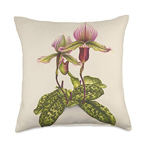 Orchid Botany Beauties Lady Slipper Gift Flower Lover Orchid Whisperer Throw Pillow, 18x18, Multicolor