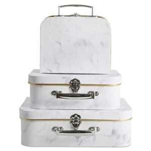 anndason set of 3 paperboard suitcases storage box decorative storage boxes storage gift boxes with lids for photo storage home decoration, wedding, birthday, anniversary and new year gift decoration (3pcs, white marble)