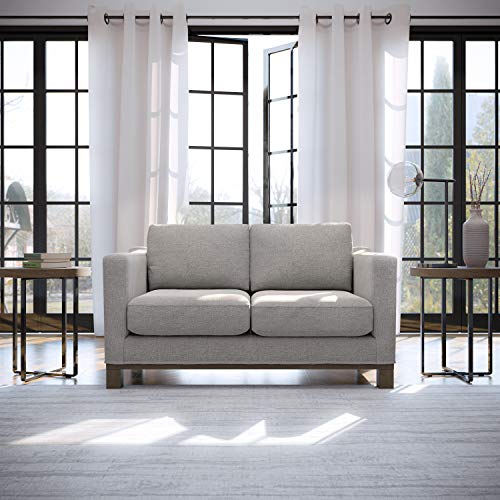 Edenbrook Parkview Upholstered Loveseat with Wood Base-Two-Cushion Design-Contemporary Feel Love Seats, Misty Gray