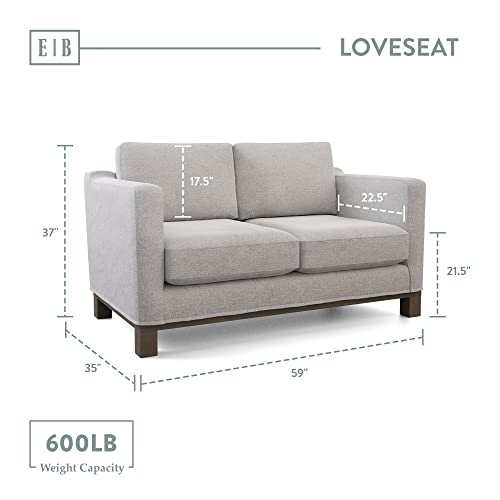 Edenbrook Parkview Upholstered Loveseat with Wood Base-Two-Cushion Design-Contemporary Feel Love Seats, Misty Gray