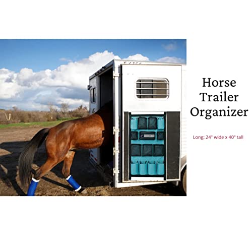 FITLANCE Equine Long Trailer Door Caddy - Horse Trailer Door Caddy Grooming Bag Stall Organizer - Horse Equipment Trailer Door Caddy Storage Bag - Trailer Grooming Bag Door Caddy Organizer (Teal)