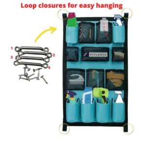 FITLANCE Equine Long Trailer Door Caddy - Horse Trailer Door Caddy Grooming Bag Stall Organizer - Horse Equipment Trailer Door Caddy Storage Bag - Trailer Grooming Bag Door Caddy Organizer (Teal)