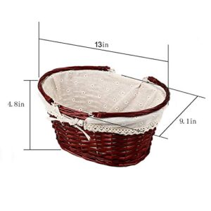 KINJOEK 2 Packs Wicker Woven Basket, Multipurpose Natural Willow Basket with Handle Premium Linen Cotton Cloth Lining for Storage and Decoration, Brown