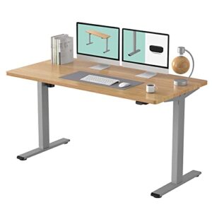 flexispot ec1 height adjustable desk 55 x 28 inch electric standing desk whole-piece desk board stand up desk for home office (gray frame + 55" natural top)