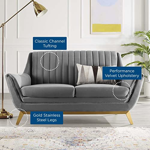 Modway Winsome Channel Tufted Performance Velvet, Loveseat, Gray