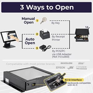 Cash Register Drawer with Under Counter Mounting Metal Bracket - 16” Black Cash Drawer for POS, 5 Bill 6 Coin Cash Tray, Removable Coin Compartment, 24V RJ11/RJ12 Key-Lock, Media Slot - For Businesses