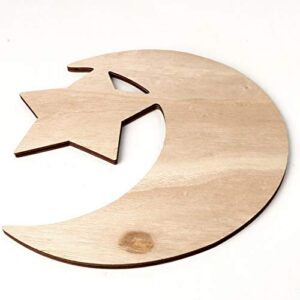 xiuginFU VIVIXIXILAOJH Rustic Wooden Crescent Moon Srar Eid Ramadan Party Food Serving Tableware Dessert Pastry Tray Display Holder Decor Ornament