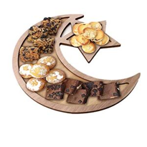 xiuginFU VIVIXIXILAOJH Rustic Wooden Crescent Moon Srar Eid Ramadan Party Food Serving Tableware Dessert Pastry Tray Display Holder Decor Ornament