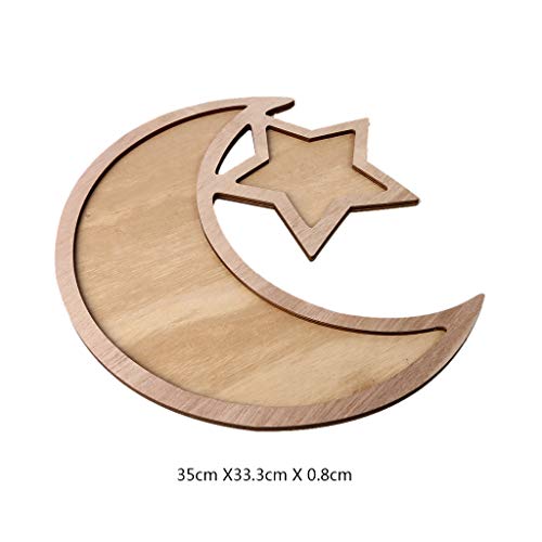 xiuginFU VIVIXIXILAOJH Rustic Wooden Crescent Moon Srar Eid Ramadan Party Food Serving Tableware Dessert Pastry Tray Display Holder Decor Ornament