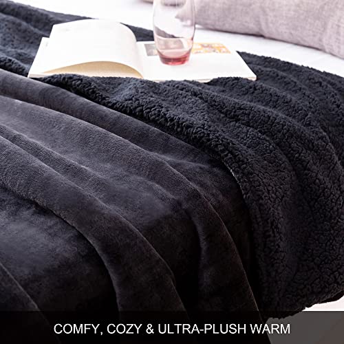 BEDELITE Sherpa Fleece Throw Blankets Twin Size- 480GSM Thick Warm Winter Blankets, Super Soft Fuzzy Fluffy Cozy Blankets for Couch, Bed, Sofa(60" X 80", Black)