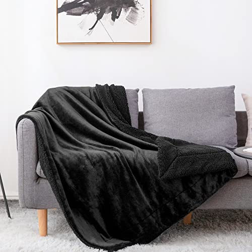 BEDELITE Sherpa Fleece Throw Blankets Twin Size- 480GSM Thick Warm Winter Blankets, Super Soft Fuzzy Fluffy Cozy Blankets for Couch, Bed, Sofa(60" X 80", Black)