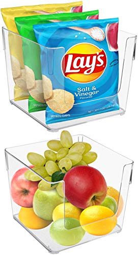 Sorbus Open Plastic Storage Bins Clear Pantry Organizer Box Bin Containers for Organizing Kitchen Fridge, Food, Snack Pantry Cabinet, Fruit, Vegetables, Bathroom Supplies, Square (2-Pack)