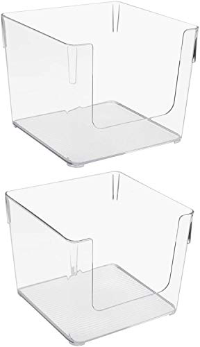 Sorbus Open Plastic Storage Bins Clear Pantry Organizer Box Bin Containers for Organizing Kitchen Fridge, Food, Snack Pantry Cabinet, Fruit, Vegetables, Bathroom Supplies, Square (2-Pack)