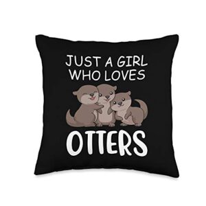 cute otter gifts women sea just a girl who loves otters throw pillow, 16x16, multicolor