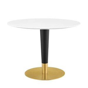 modway zinque round modern 40" dining table in gold white, 40 inch