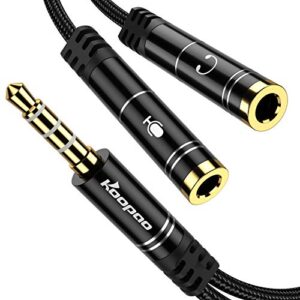 koopao headphone mic splitter, 3.5mm nylon braided audio adapter to live stream compatible with phone, laptop, ps4,gaming headset, external microphone and mp3 players&more (black)