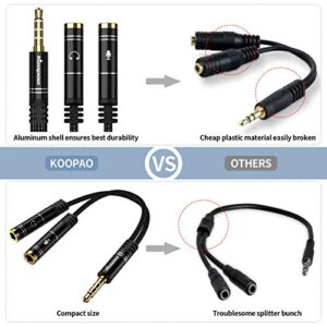 KOOPAO Headphone Mic Splitter, 3.5mm Nylon Braided Audio Adapter to Live Stream Compatible with Phone, Laptop, PS4,Gaming Headset, External Microphone and MP3 Players&More (Black)