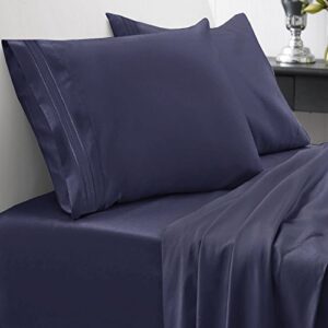 queen size bed sheets - breathable luxury sheets with full elastic & secure corner straps built in - 1800 supreme collection extra soft deep pocket bedding, sheet set, extra deep pocket - queen, navy