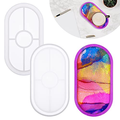 2 Pieces DIY Tray Silicone Resin Mold - Oval Jewelry Making Molds, Clear Epoxy Resin Casting Mold for DIY Jewelry Container Ring Trinket Storage Plate Mould with Resin, Handmade Soap Etc