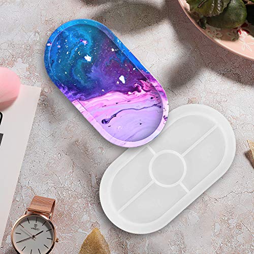 2 Pieces DIY Tray Silicone Resin Mold - Oval Jewelry Making Molds, Clear Epoxy Resin Casting Mold for DIY Jewelry Container Ring Trinket Storage Plate Mould with Resin, Handmade Soap Etc