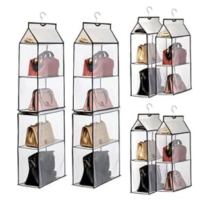anstrout hanging purse handbag organizer for closet, purse organizer with 4 mesh shelves handbag closet purse storage bag (white-2pack)