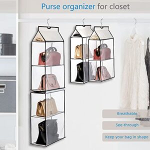 ANSTROUT Hanging Purse Handbag Organizer for Closet, Purse Organizer with 4 Mesh Shelves Handbag Closet Purse Storage Bag (White-2Pack)