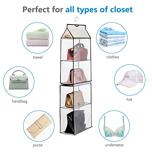 ANSTROUT Hanging Purse Handbag Organizer for Closet, Purse Organizer with 4 Mesh Shelves Handbag Closet Purse Storage Bag (White-2Pack)