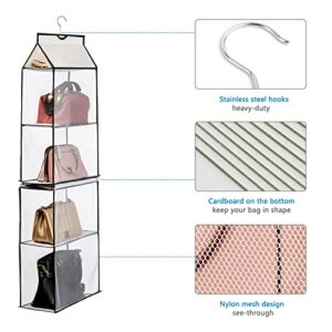 ANSTROUT Hanging Purse Handbag Organizer for Closet, Purse Organizer with 4 Mesh Shelves Handbag Closet Purse Storage Bag (White-2Pack)