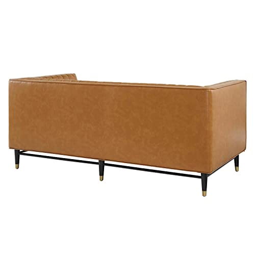 Modway Devote Channel Tufted Vegan Leather, Loveseat, Tan