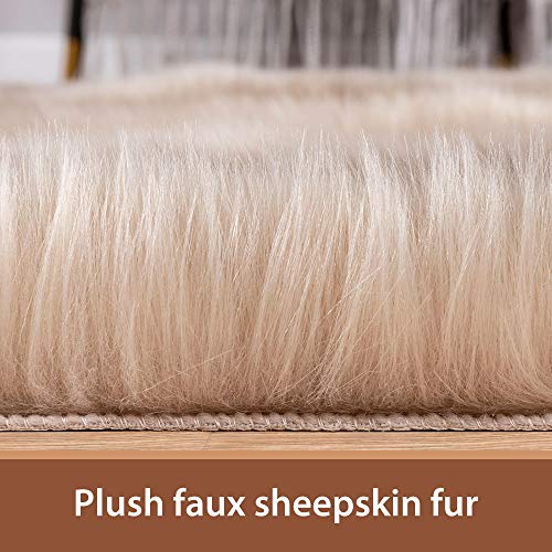 Carvapet Soft Fur Rugs Fake Reindeer Hide Area Rug Fluffy Faux Fur Carpet for Bedroom Floor Mat Home Decorative Throw Rug for Living Room, 3ft x 3ft, Brown