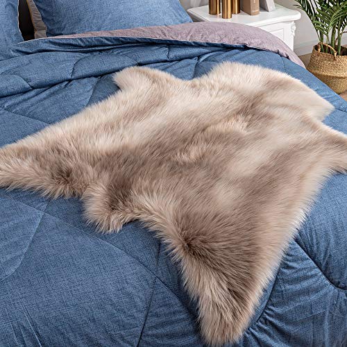 Carvapet Soft Fur Rugs Fake Reindeer Hide Area Rug Fluffy Faux Fur Carpet for Bedroom Floor Mat Home Decorative Throw Rug for Living Room, 3ft x 3ft, Brown