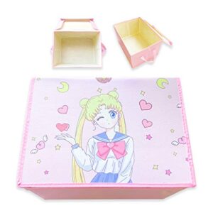 belugadesign moon large bin organizer | big storage foldable basket | pink white pastel sailor anime cute kawaii cardboard | collapsible box for office, desk (wink, hearts)
