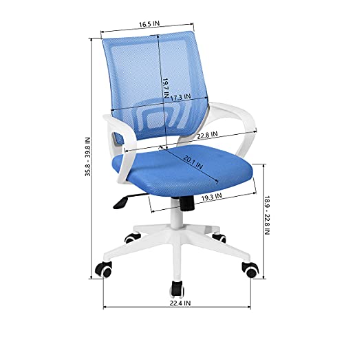 Geniqua Ergonomic Office Chair Mesh Desk Chair Computer Chair Lumbar Support Modern Rolling Adjustable Swivel Task Chair for Home Office, Blue