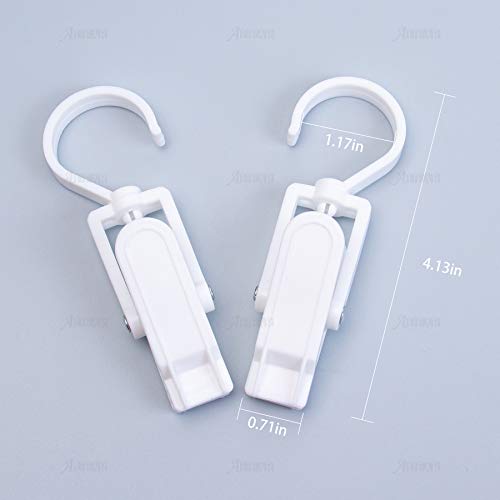 AUEAR, 20Pcs Clips Swivel Hooks Laundry Hook Super Strong Plastic Solid Clip Family Travel 360 Degree Rotating Hanging Pins Clothespin hatpins for Home Use to Hang and Dry Wet Clothes White 4.3inch