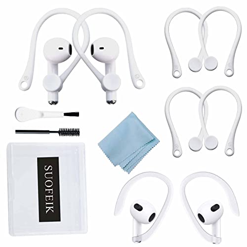 3+1 Pairs Ear Hooks for AirPods 1 & 2 & 3 and AirPods Pro, Professional Anti-Drop Silicone Earbuds Tips Hook Compatible with Apple AirPods 1 & 2 & 3 and AirPods Pro (3+1Pairs White)