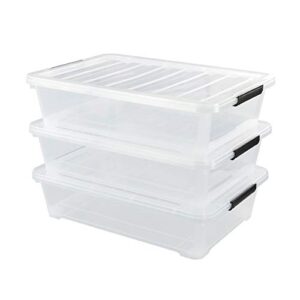 lesbin 3-pack plastic under bed storage box, clear latch bin with lid, 40 quart