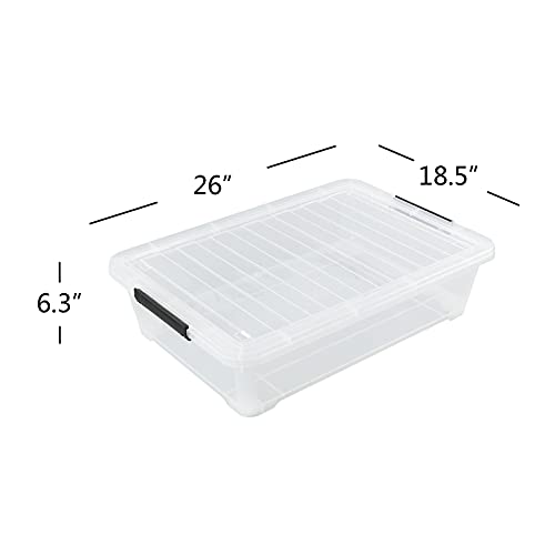 Lesbin 3-Pack Plastic Under bed Storage Box, Clear Latch Bin with Lid, 40 Quart