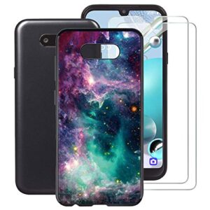 hhuan case + 2 screen protector for lg k31 rebel (5.70"), ultra-thin black soft silicone tpu phone case bumper shock-absorption cover with tempered glass film [full protection phone] - wma33