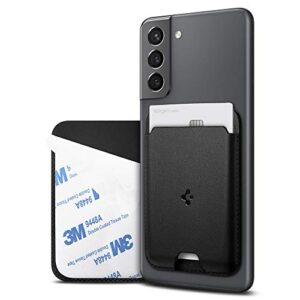 spigen valentinus phone card holder for back of phone, stick on phone wallet, credit card wallet with 3m sticker designed for iphone, samsung galaxy, android, all smartphones - black