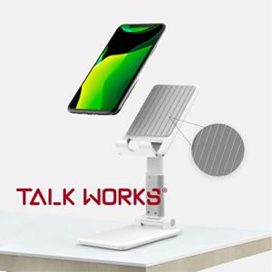 TALK WORKS Adjustable Cell Phone Desk Mount Compatible w/ iPhone 13/ Pro/ Pro Max,14/Plus/Pro/Pro Max - Flexible Stand for Office, Home, Tabletop (White)