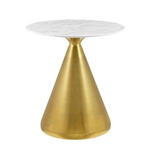 modway tupelo round artificial marble dining table, 28 in, gold white