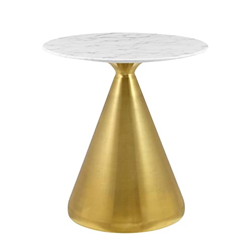 Modway Tupelo Round Artificial Marble Dining Table, 28 in, Gold White