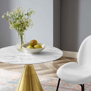 Modway Tupelo Round Artificial Marble Dining Table, 28 in, Gold White